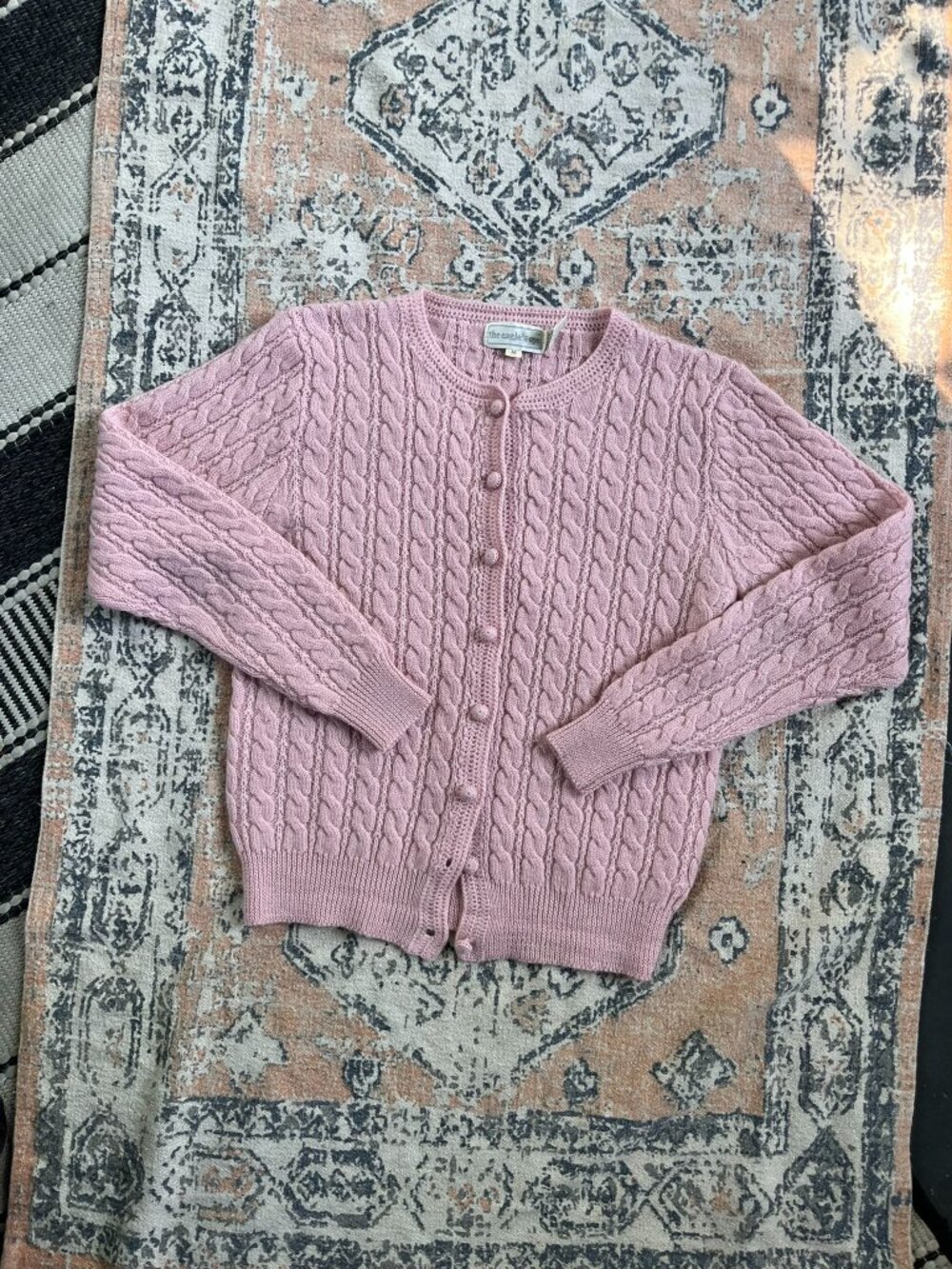 The Eagle Eye 100% Wool Pink Cable Knit Button Up Cardigan